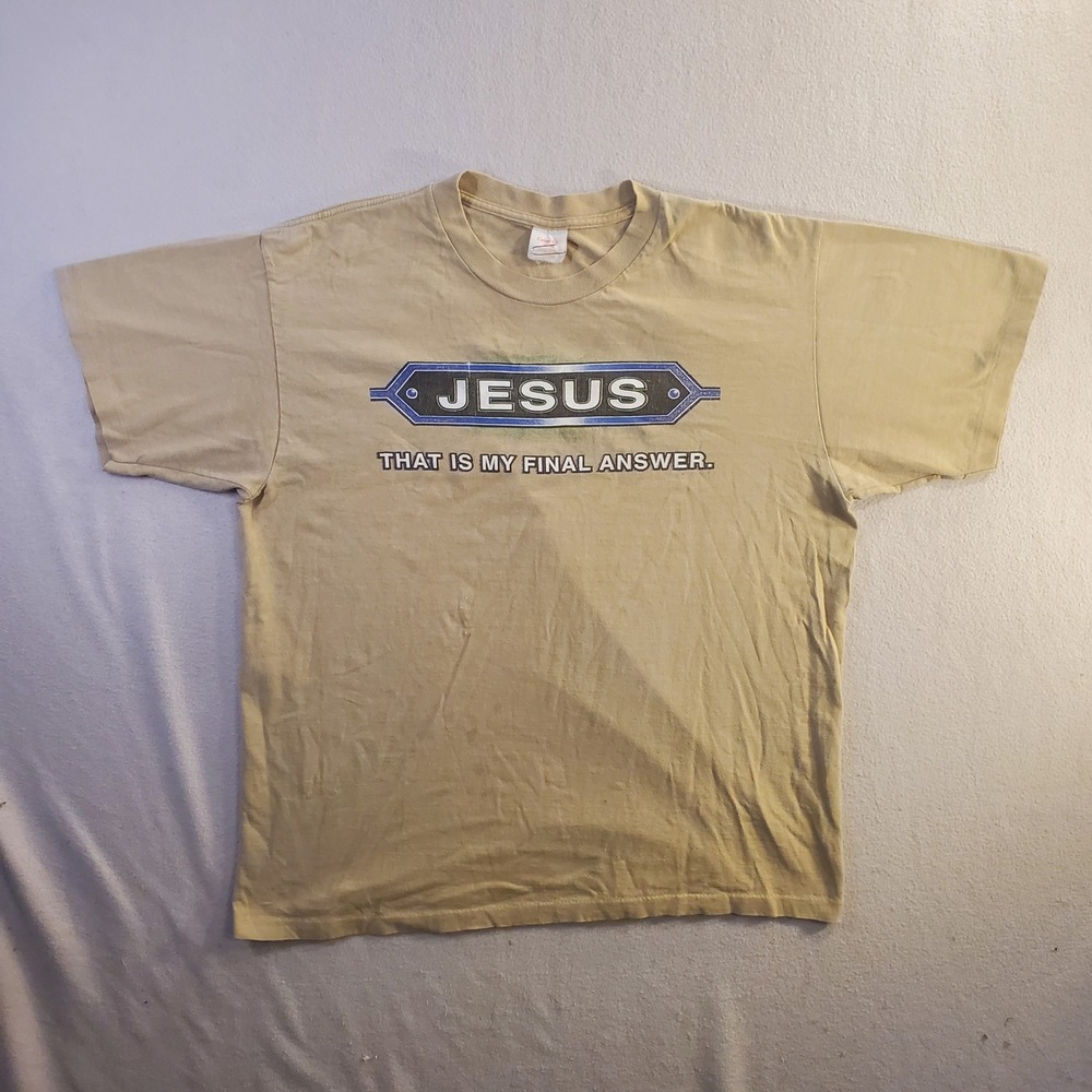 Vintage Y2K Jesus That Is My Final Answer Graphic T-Shirt Tan XL